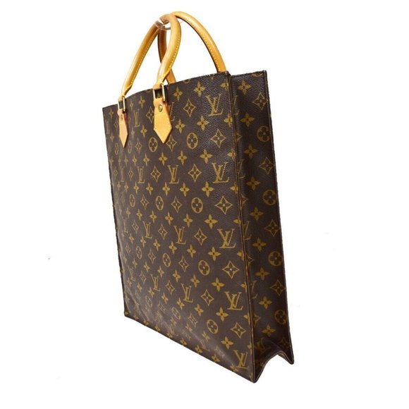 Authentic LOUIS VUITTON Sac Plat Hand Bag Monogram Leather Brown France - Picture 2 of 10